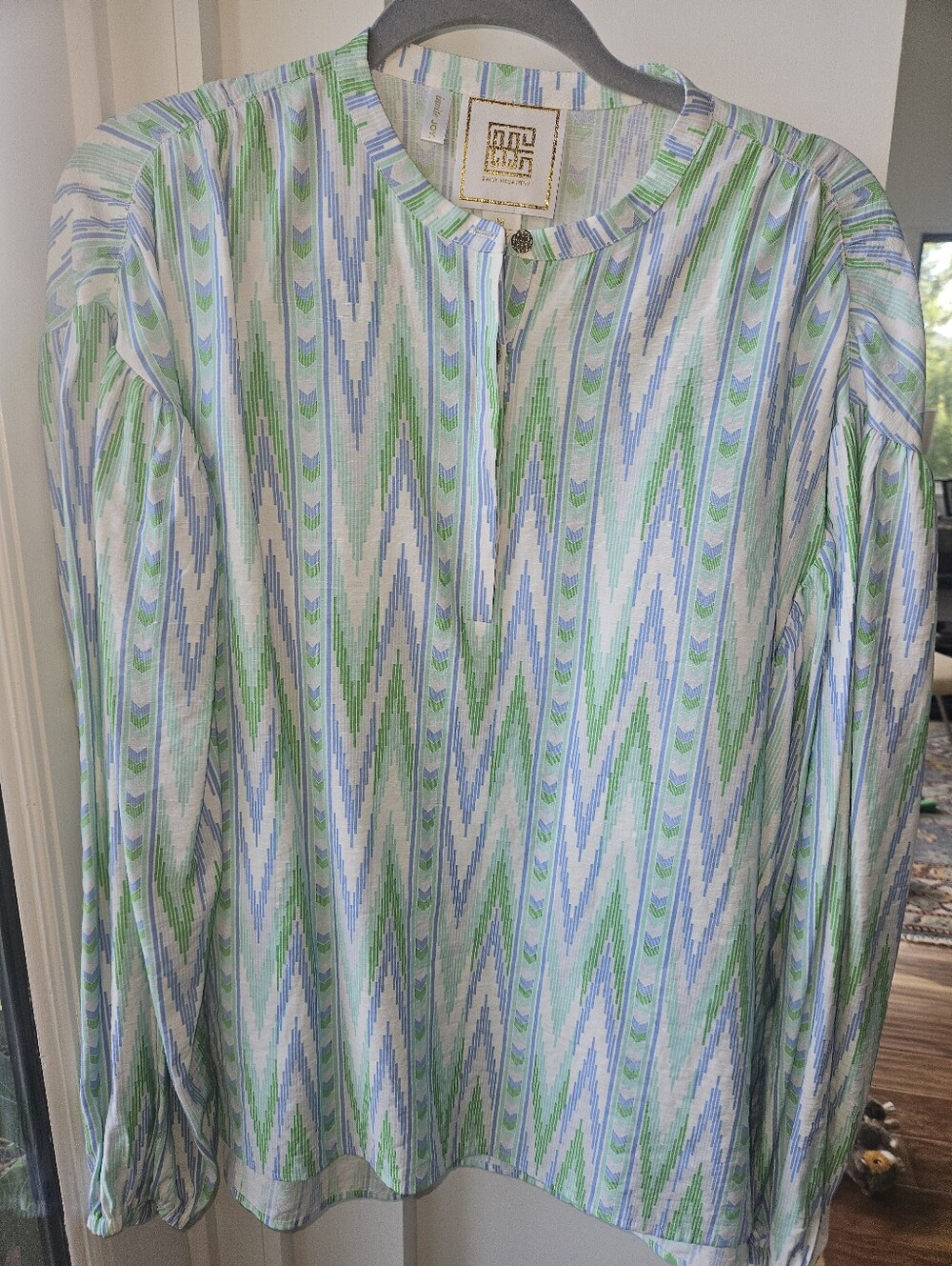 EMILY MCCARTHY elegant Tunic Light Blue & Mint Green Chevron Fine Cotton